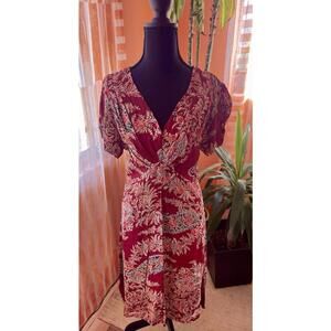 Vintage Kamellia Dress- Burgundy- Paisley Design- Large